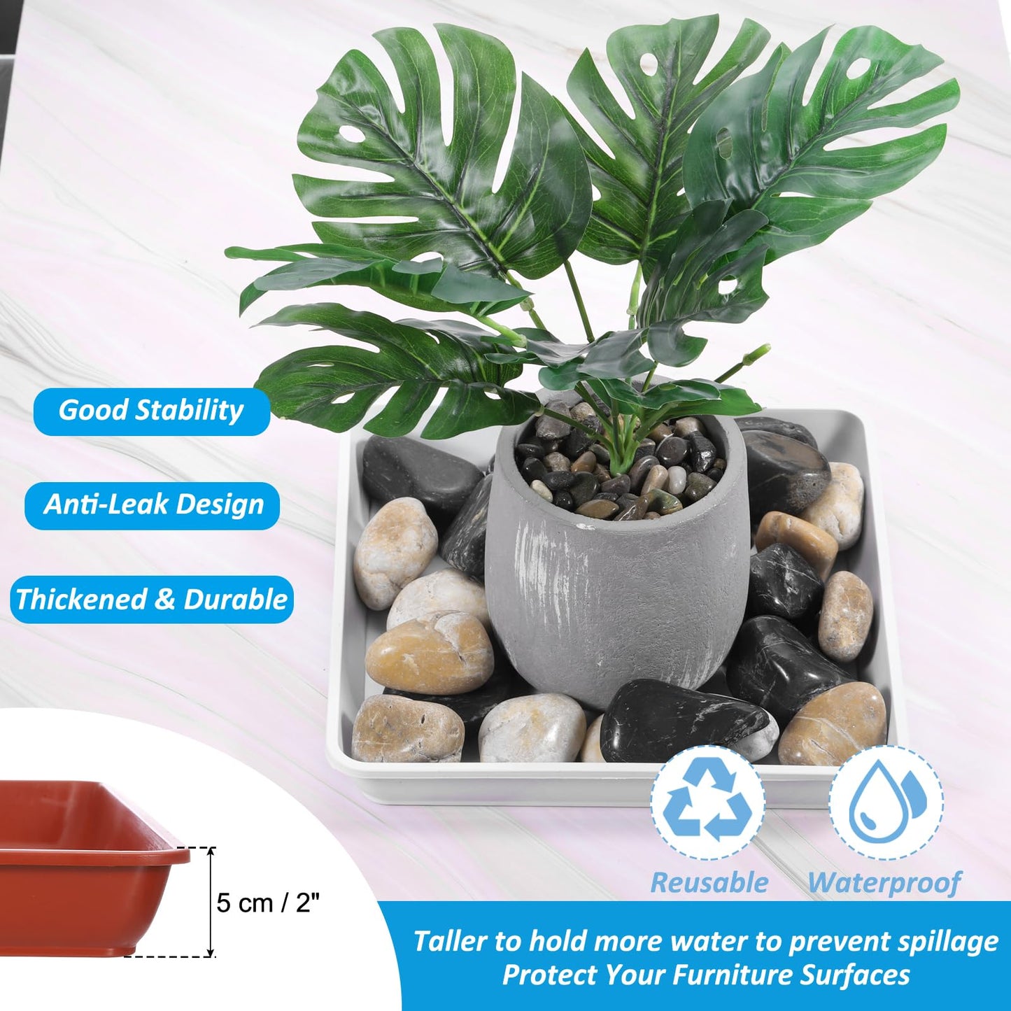 PATIKIL Plant Saucer Tray, 5 Pack 14 Inch Square Plant Saucer Heavy Planter Pot Saucers Large Deep Flower Planter Drip Tray for Indoor Outdoor Plants, Terracotta