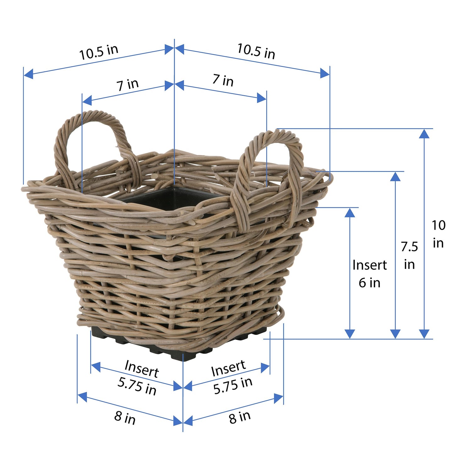 Kouboo Rectangular Rattan Planter Basket 1.25 Gallon Capacity Plastic Pot Liner with Drain Holes Included No Saucer Indoor and Outdoor Use