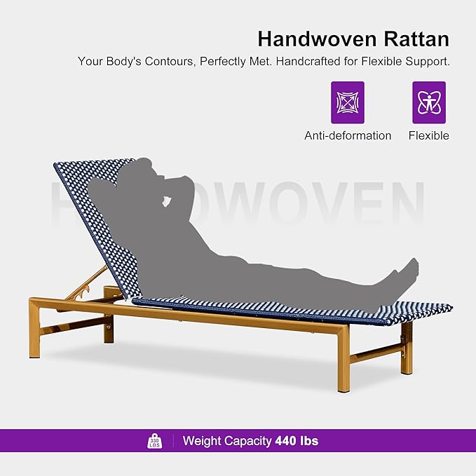 PURPLE LEAF Patio Chaise Lounge French Outdoor Lounger 2 Pieces Wood-Grain