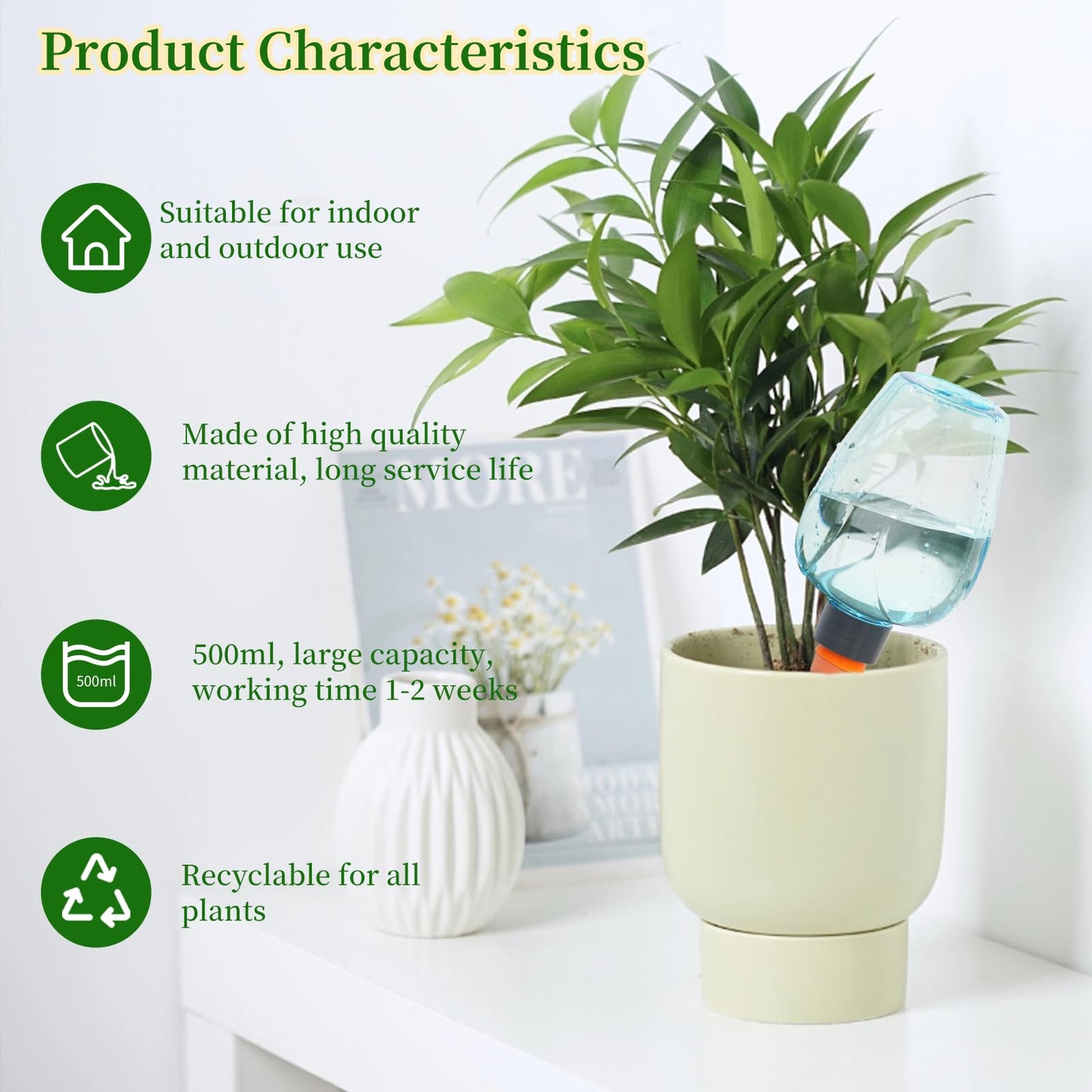 GEWOSI 6pcs Plant Self Watering Globes, Plastic Water Bulbs Top Fill, 12.3 oz Plant Watering Devices System Slow Release Terracotta, Water Spikes Stakes for Indoor (Blue-6pack)