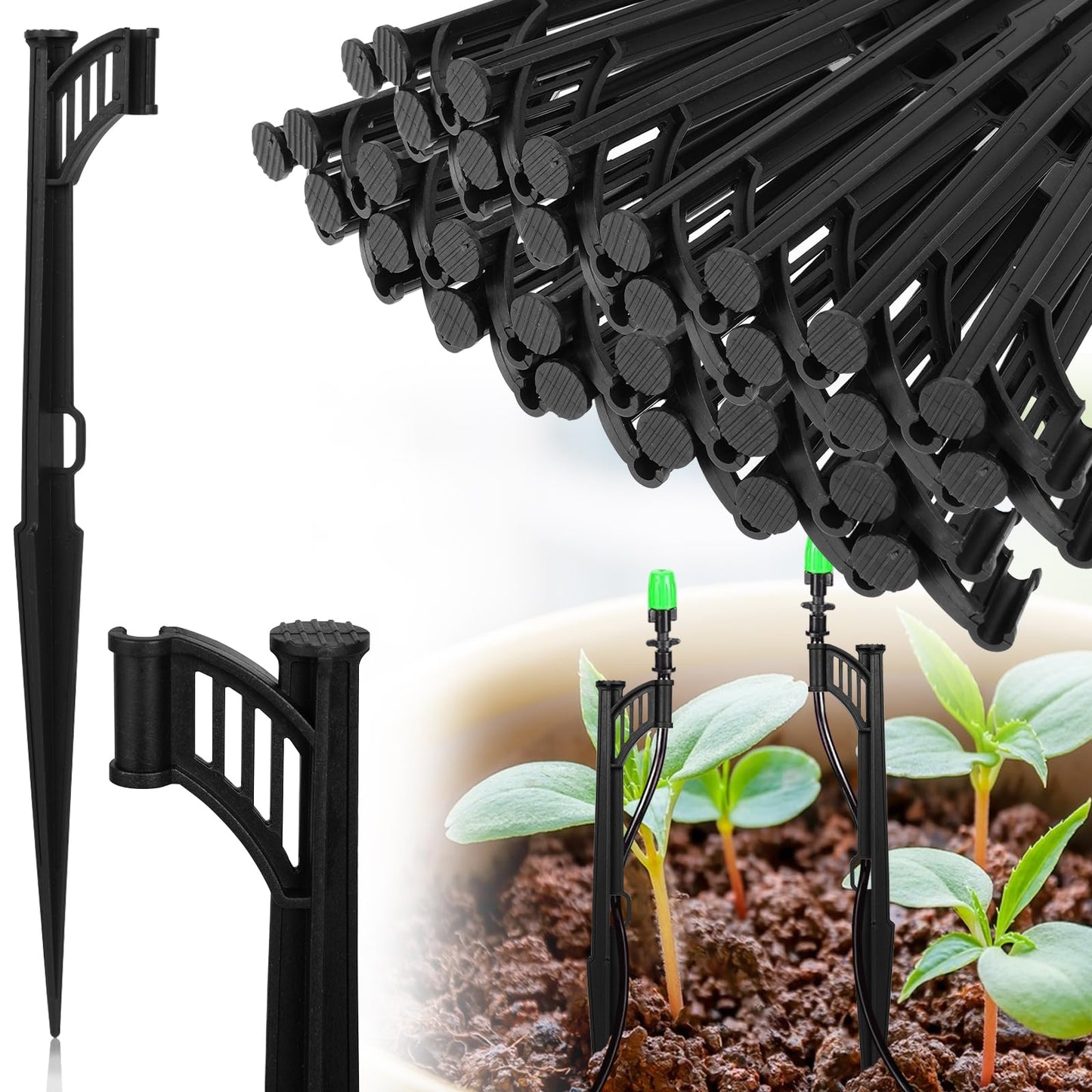 50 Pcs 12.8" Irrigation Drip Support Stakes 1/4 Inch Drip Irrigation Stakes for 1/4 Inch Drip Irrigation Tubing Hose Holder Drip Irrigation Support Stakes for Gardens Irrigation Supplies
