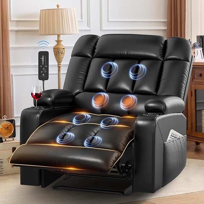 Oversized Recliner Chair with Massage & Heat, Extra Wide Seat Reclining Chair