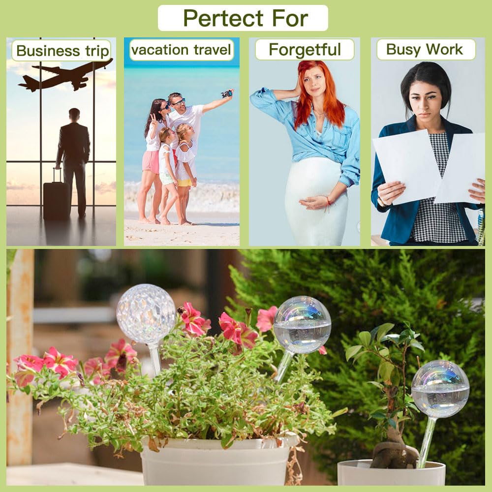 17 Oz 2 Weeks Glass Plant Watering Globes Large Vacation Water While Away Indoor Outdoor Potted Plant Slow Release Self Watering Bulbs Devices Planter Insert (Iridescent Large 3-Pack)