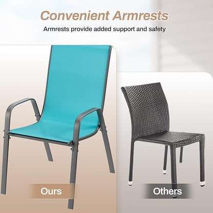 TLSUNNY Patio Chairs, Stackable Textilene Outdoor Dining Furniture for All Weather, with 17.7″ Wide Seat & Metal Frame, for Garden, Backyard, Deck, Restaurant, Poolside (6, Turquoise Blue, 24.6″)