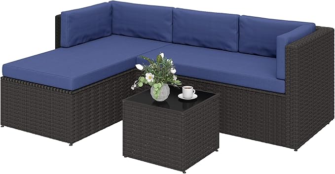 Outsunny 3 Piece Patio Furniture Set, Wicker Rattan Outdoor Patio Conversation