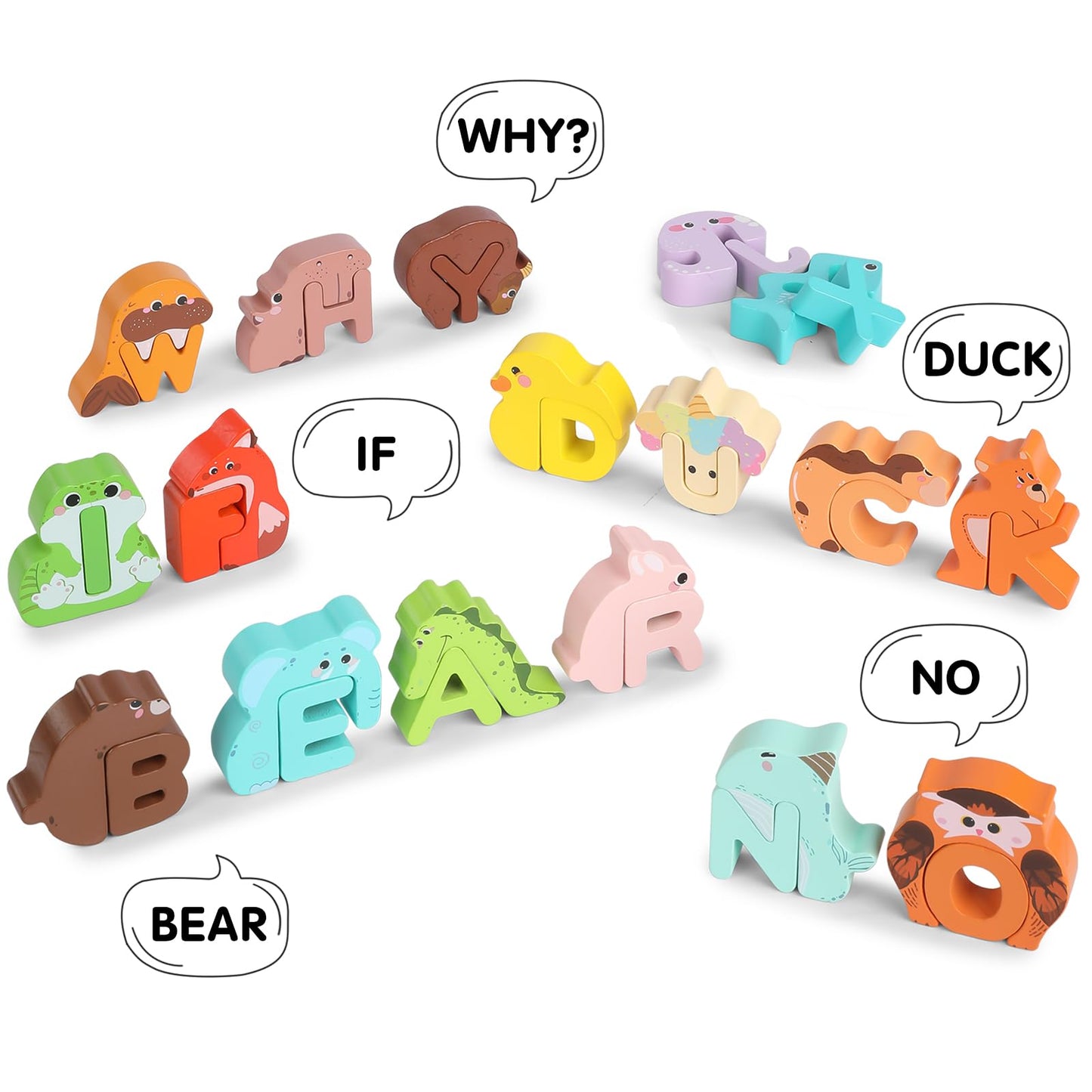 Lasoba Animal Alphabet Puzzle Matching Game - Wooden Alphabet Learning Toys, ABC Puzzles for Toddlers 2-4, Montessori Educational Toys for Kids Ages 3-5 Up