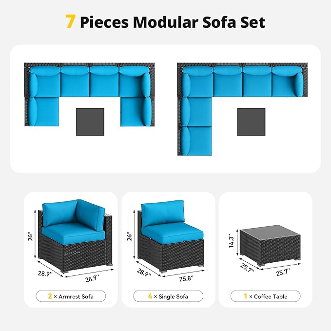 Aoxun Patio Furniture Set, 7 Piece Outdoor Sectional Sofas
