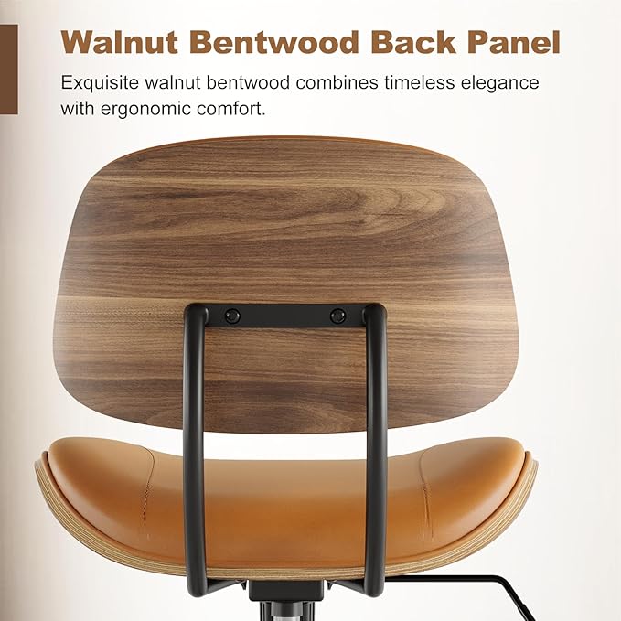 Armless Office Chair with Wheels, PU Leather Adjustable Height Desk Chair