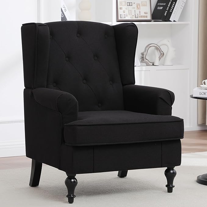 Accent Chair for Living Room, Mid Century Modern Upholstered Armchair, Wingback