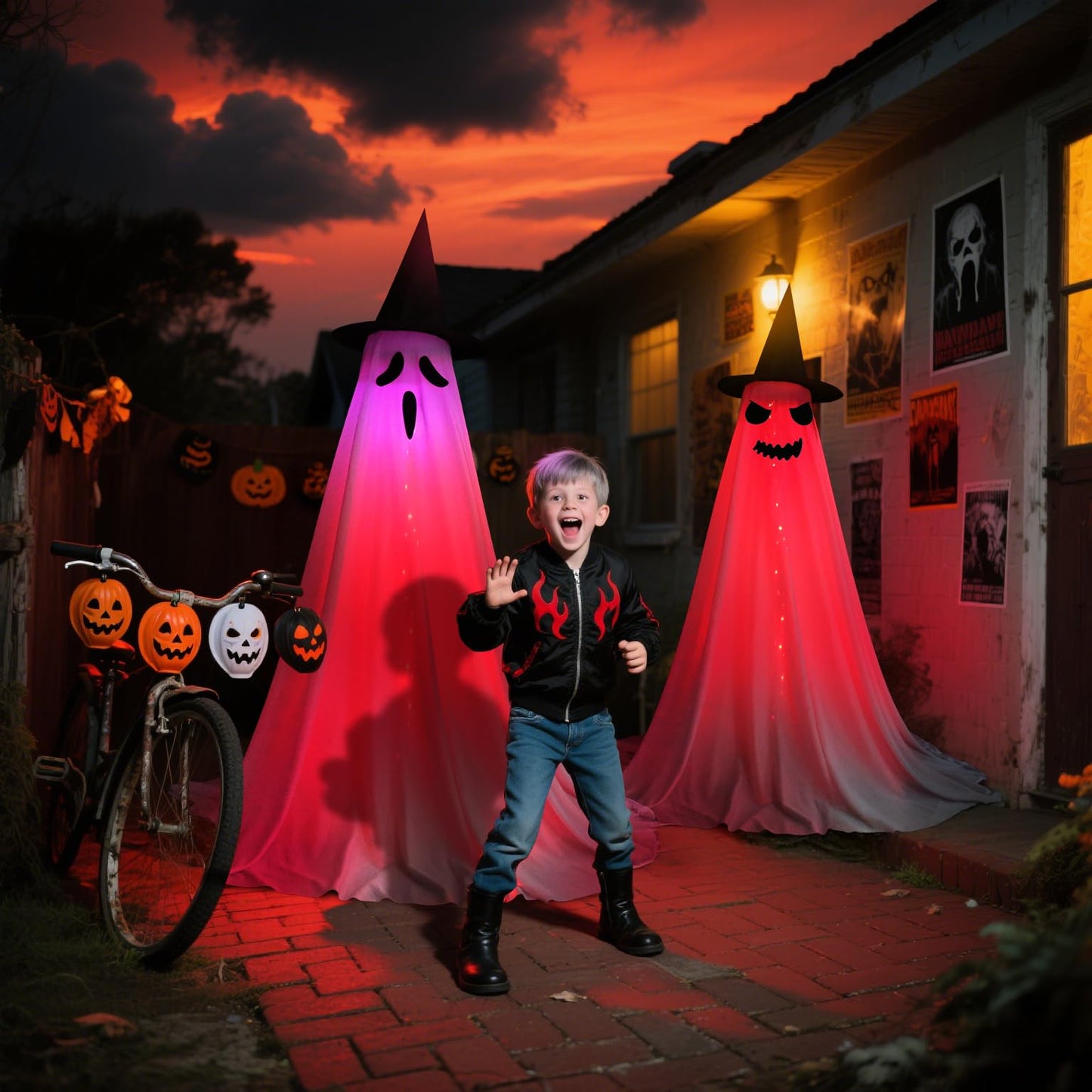 VZQI Halloween Ghost Decorations with LED Lights 2-Pack Indoor Outdoor Spooky Witch Hat Decor for Front Porch Yard Garden