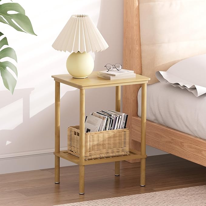 2 Tier Bamboo End Table, Narrow Side Table