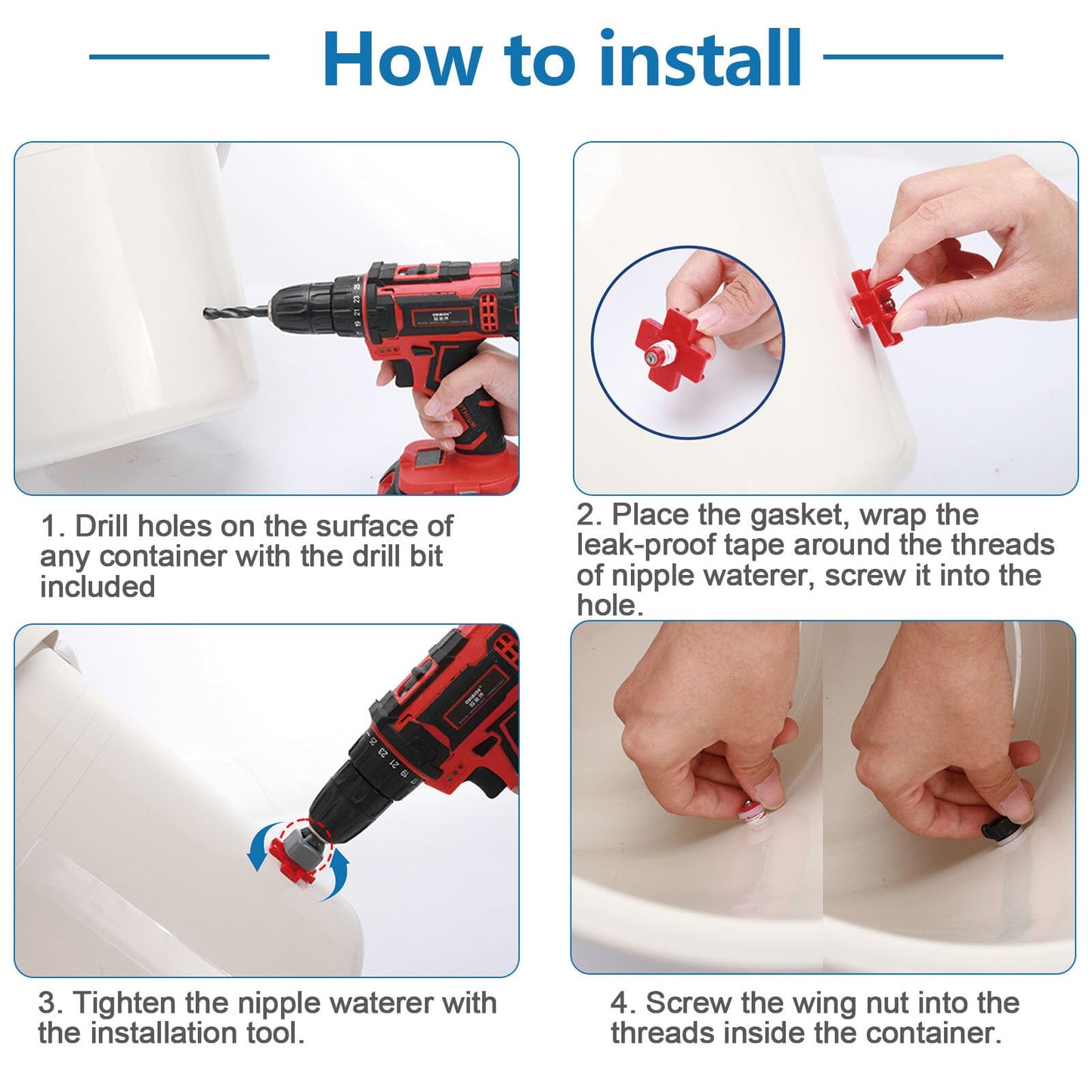 20 Pack Chicken Waterer Nipples - Easy Install Leakproof Poultry Watering System for Chicken Coop, Quail Duck Water Feeder Nipples with Drill Bits