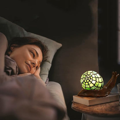 Tiffany Style Blue Snail Accent Table Lamp Handmade Stained Glass Shade Night Light for Kids with 3 Color Temperatures LED Bulb - Ideal Gift for Home Decor(8" D x 5" W x 5" H)