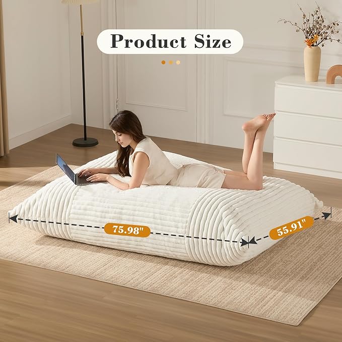 3-in-1 Giant Bean Bag Chair for Adults & Kids, Convertible Floor Sofa to