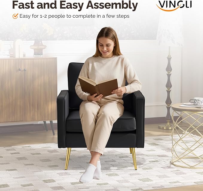 VINGLI Modern PU Leather Accent Chair, Single Sofa Chair