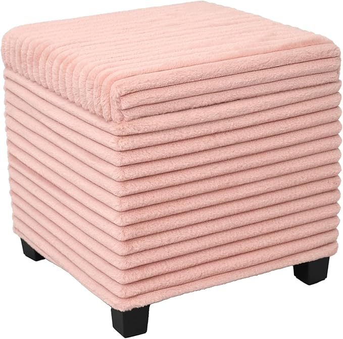 ABHENG 17.7 inches Faux Fur Ottomans Cube
