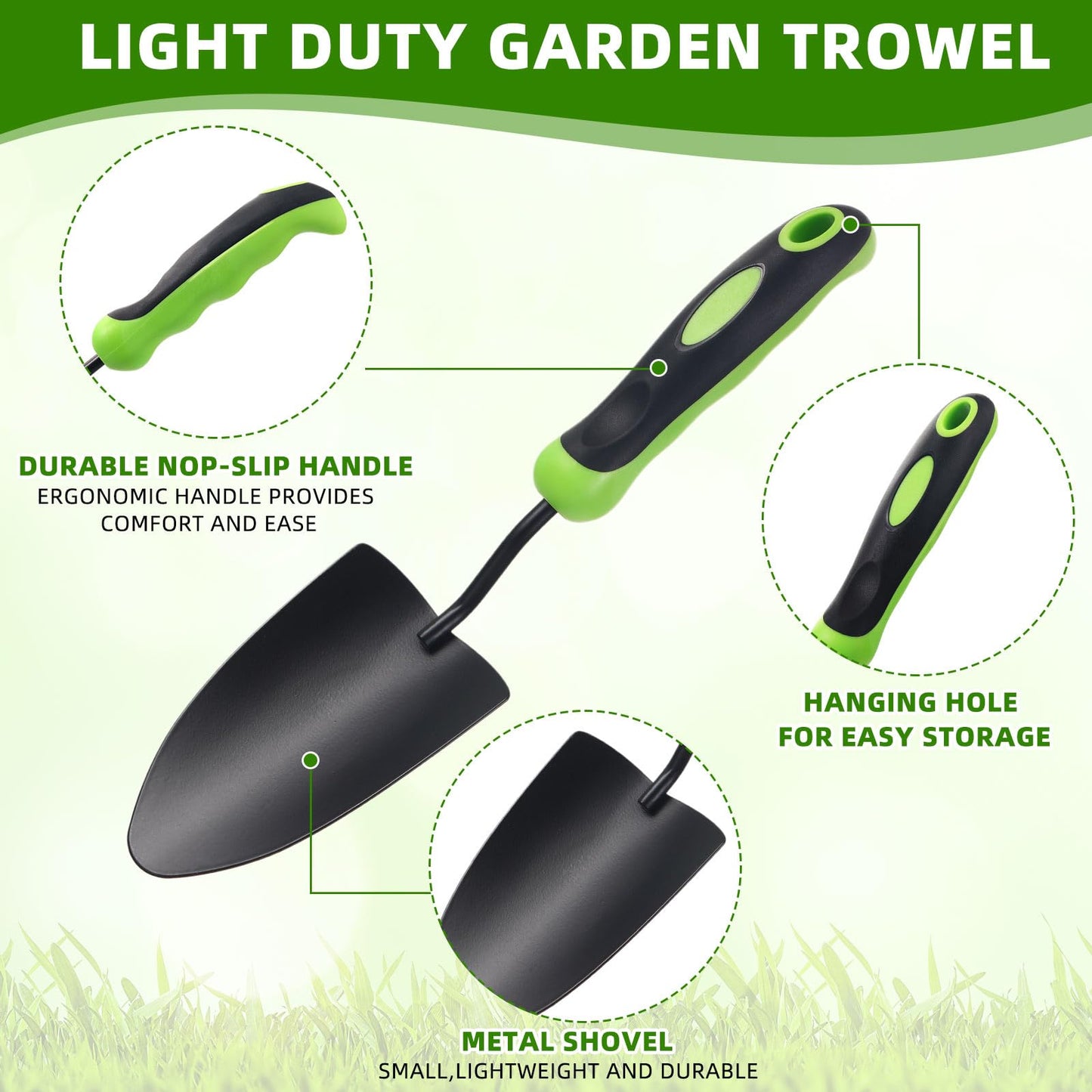Yaocom 16 Pcs Garden Shovel Aluminum Alloy Heavy Duty Trowel Small Digging Shovels Metal Hand Trowel Spade with Soft Handle for Garden Lawn Yard Planting Tool (Shovel with Ruler,Green)