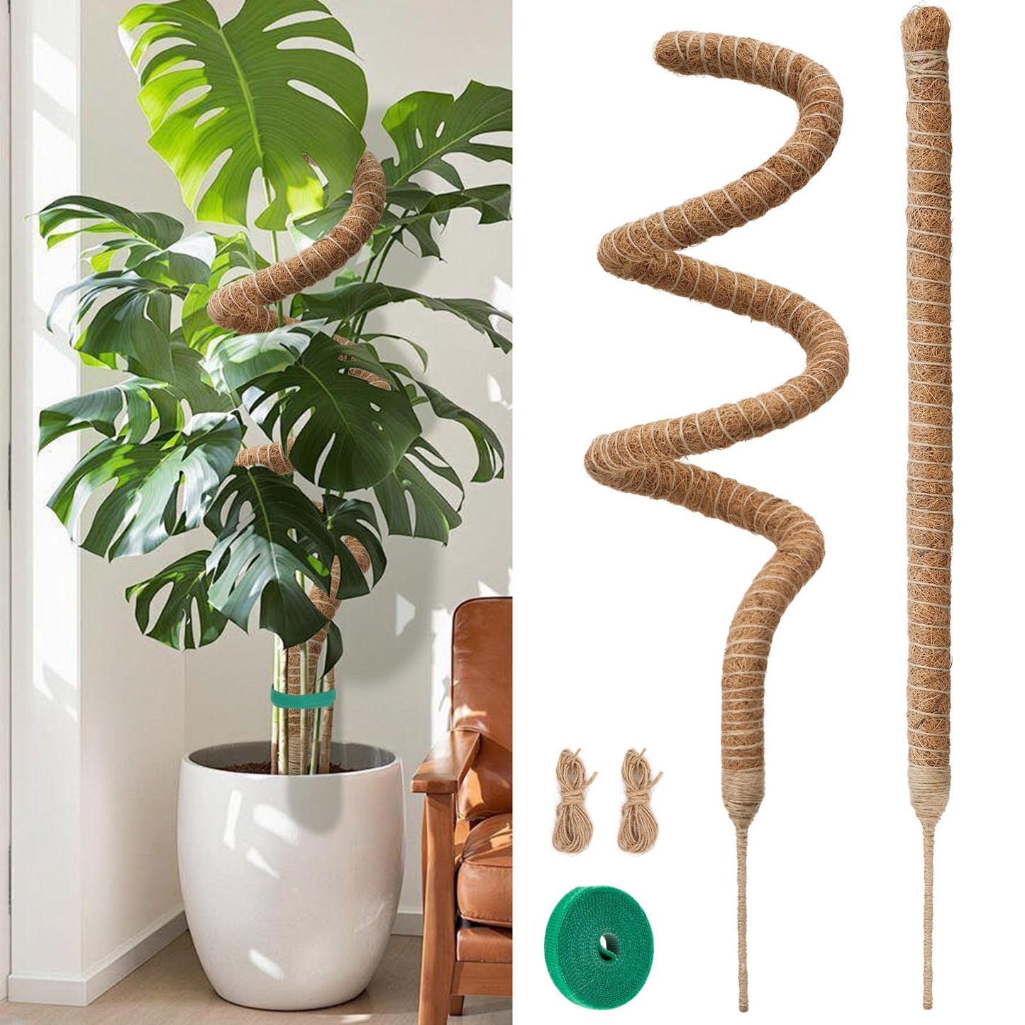2 Pack Moss Pole Monstera Plant Support 63 Inch Bendable Monstera Support for Climbing Plants Extra Large Handmade Moss Poles Aluminum Plant Support Stakes Indoor Grow Upwards