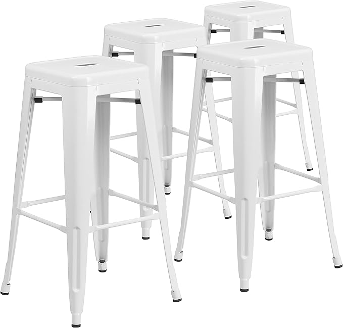 Flash Furniture Lily 4 Pack Commercial Grade 30" High Backless White Metal
