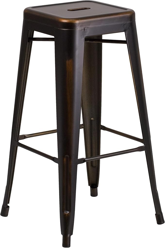 Flash Furniture Kai Commercial Grade 30" High Backless Distressed Copper Metal