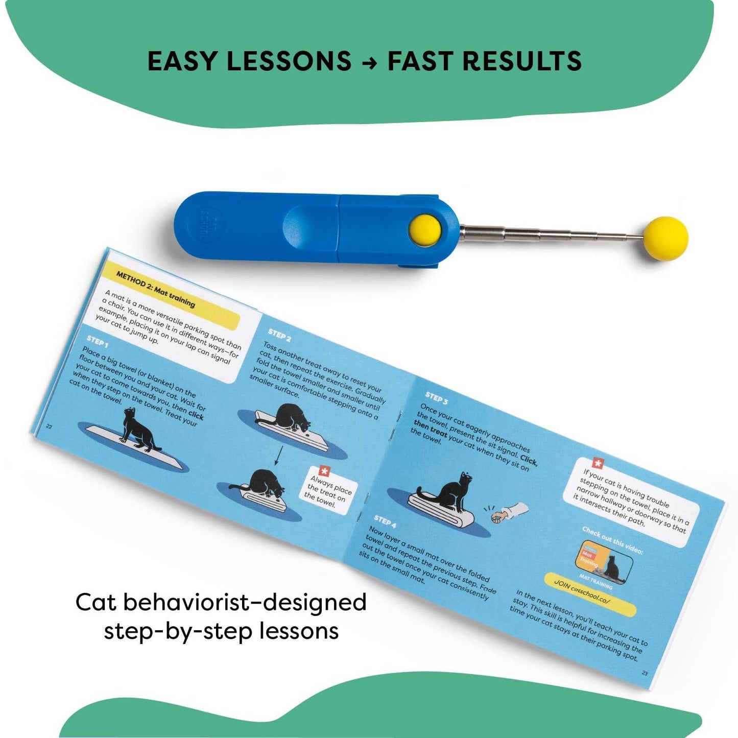Cat Training Clicker with Detachable Wearable Finger Clicker & Target Stick – Positive Reinforcement Training Tool for Cats – Ideal for Behavior, Tricks & Enrichment