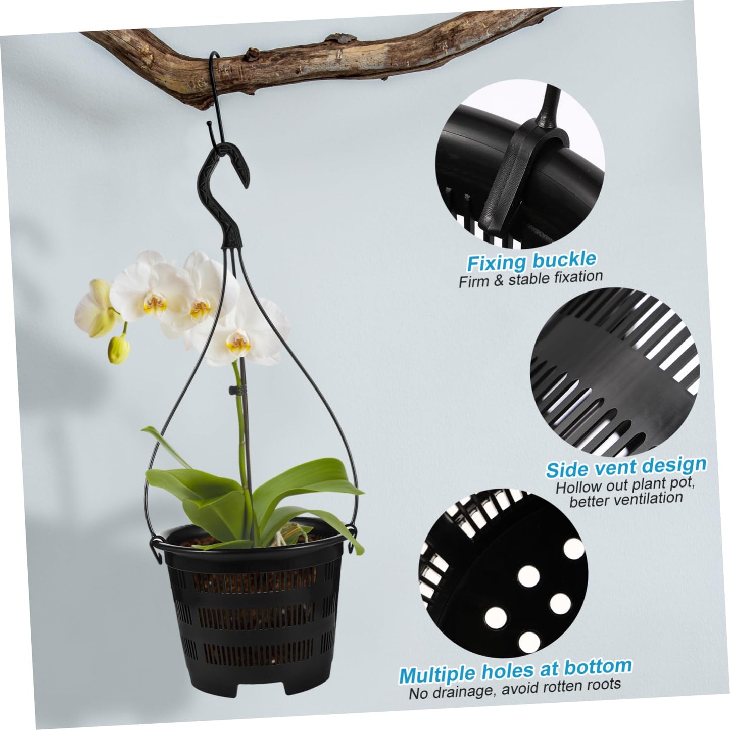 Happyyami 5 Sets Hanging Plant Pot Plastic Orchid Planter with Hook Root Controlling Pot for Indoor Outdoor Balcony Patio Garden Home Decorations