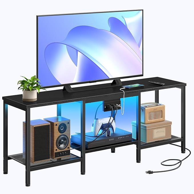 HOOBRO TV Stand with Charging Station to 55 Inches, LED Entertainment Center