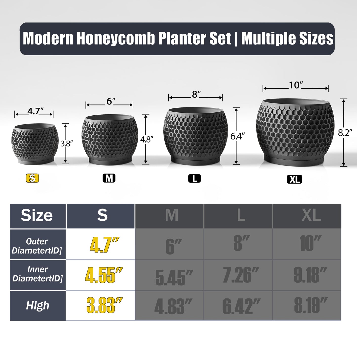 Fabix3D Plant Pots, Modern 3D Printed Honeycomb Planters for Indoor Plants, 4.7 Inch Matte Black Decorative Flower Pot for Office Desktop, Bookshelf & Home Decor, Lightweight & Durable.