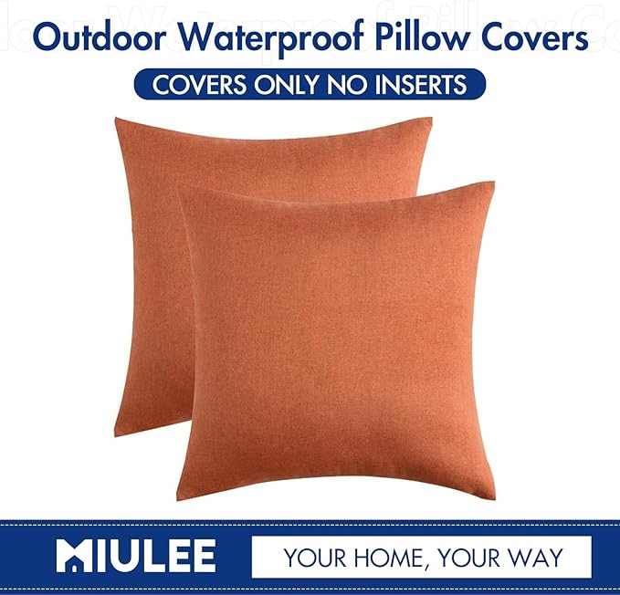MIULEE Pack of 2 Decorative Outdoor Solid Waterproof Throw Pillow Covers Euro