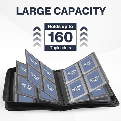 Toploader Binder, Holds 160 Toploaders, 100 Toploaders INCLUDED, 4-Pocket PU Cover Top Loader Binder for 3" x 4" Rigid Toploader, Ringless Double-Sided Toploader Card Binder for TCG, Sport Cards