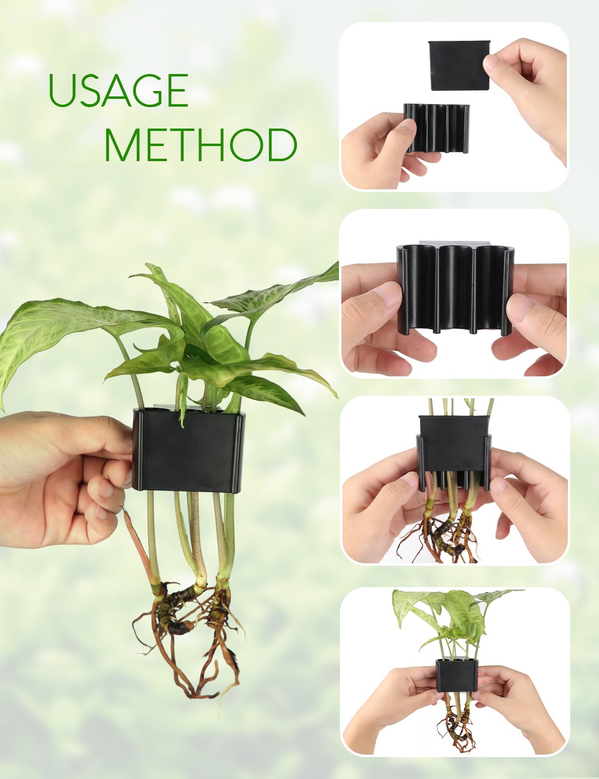 joqepy 4 Pk Upgraded Aquarium Plant Holder, 3-Hole Hanging Aquarium Plant Holder with Clip, Suitable for Fish Tank Plant Potting, Aquarium Decoration, Plant Holder for Fish Tank, Black