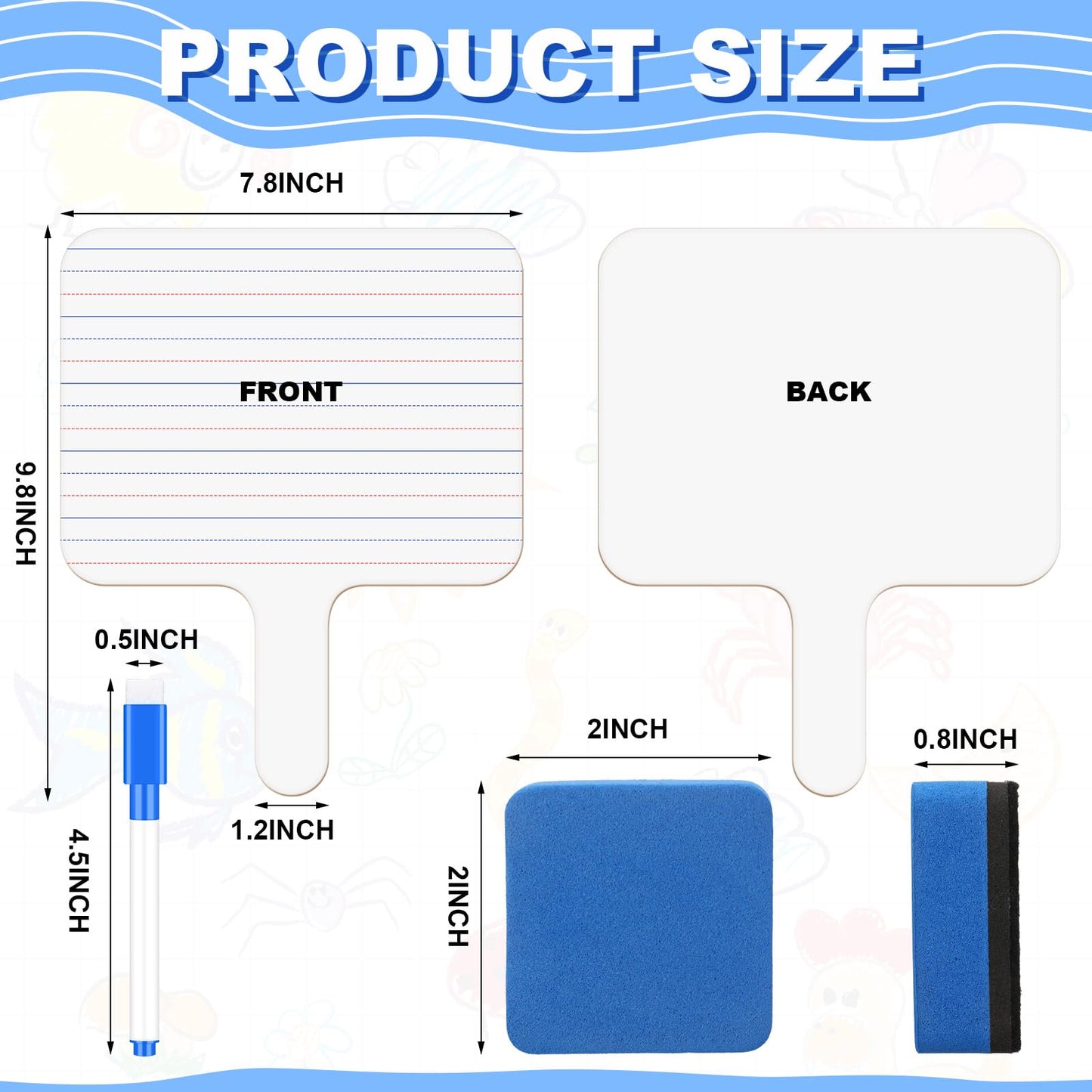 Harloon 72 Pieces Dry Erase Answer Paddle Set 7.8‘’ x 9.8” Handheld 24 Wooden Answer Board Dry Erase Paddles with 24 Markers 24 Magnetic Erasers for Students Teaching Supplies (Line Spectrum)