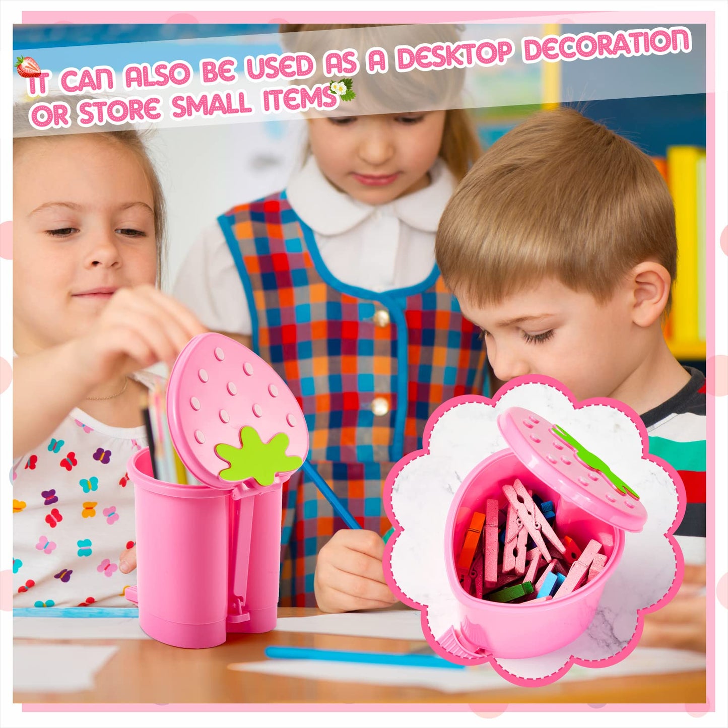 3 Pcs Strawberry Trash Can with 100 Pieces of Trash Bags 4 x 3.5 inch Cute Mini Pop up Trash Can Pink Desktop Garbage Can Strawberry Countertop Wastebasket for Desk Bathroom Bedroom Kitchen Office