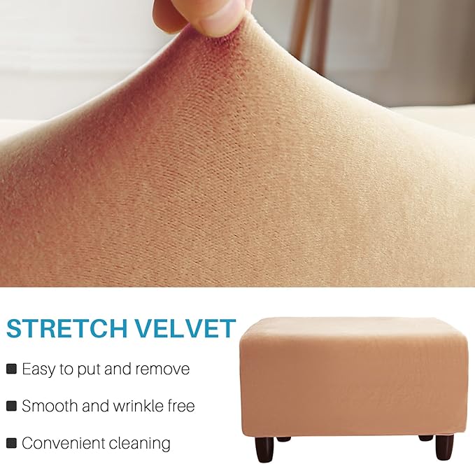 Ottoman Cover, Stretch Rectangle Velvet Ottoman Slipcovers of Foot Stool
