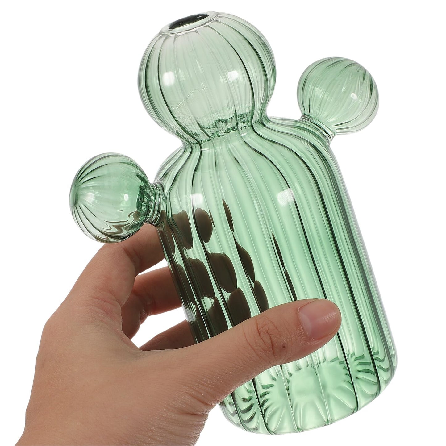 SUPVOX Cactus Shaped Glass Vase Green Tabletop Hydroponic Terrarium Jar Decorative Home Décor Ornament for Succulent Plants
