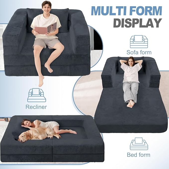 Futon Sofa Bed with Pillow, 3-in-1 Sleeper Sofa Bed with Removable Cover