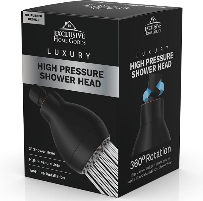 High Pressure Shower Head - Powerful Deluxe Bathroom Showerhead with Strong Spray Stream and Small Silicone Nozzles - Universal Fit Works with High and Low Water Flow Showers