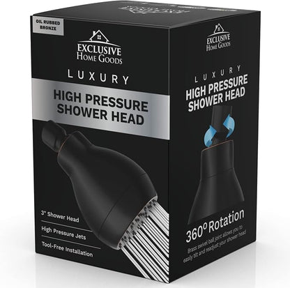 High Pressure Shower Head - Powerful Deluxe Bathroom Showerhead with Strong Spray Stream and Small Silicone Nozzles - Universal Fit Works with High and Low Water Flow Showers