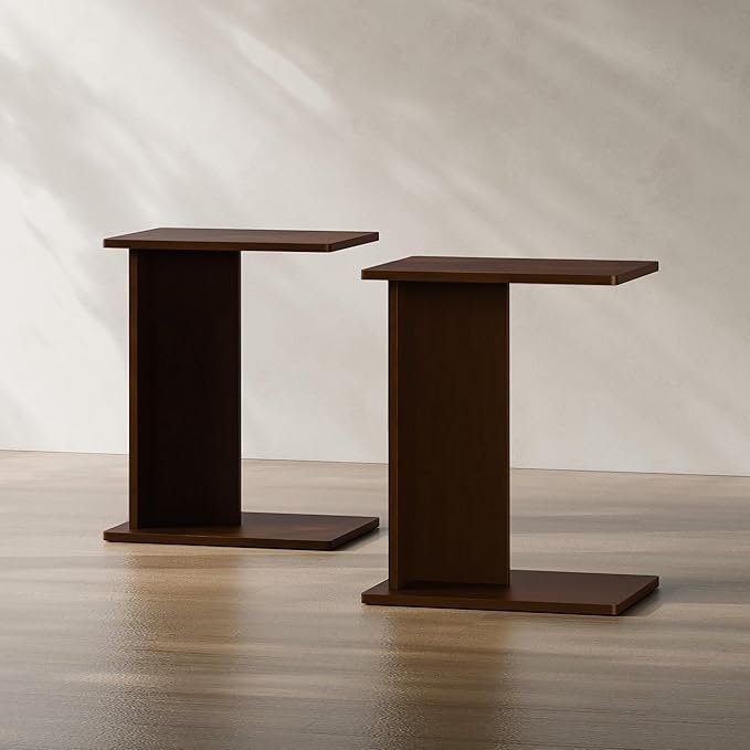 RECCI Solid Bamboo C-Shaped End Table Set of 2