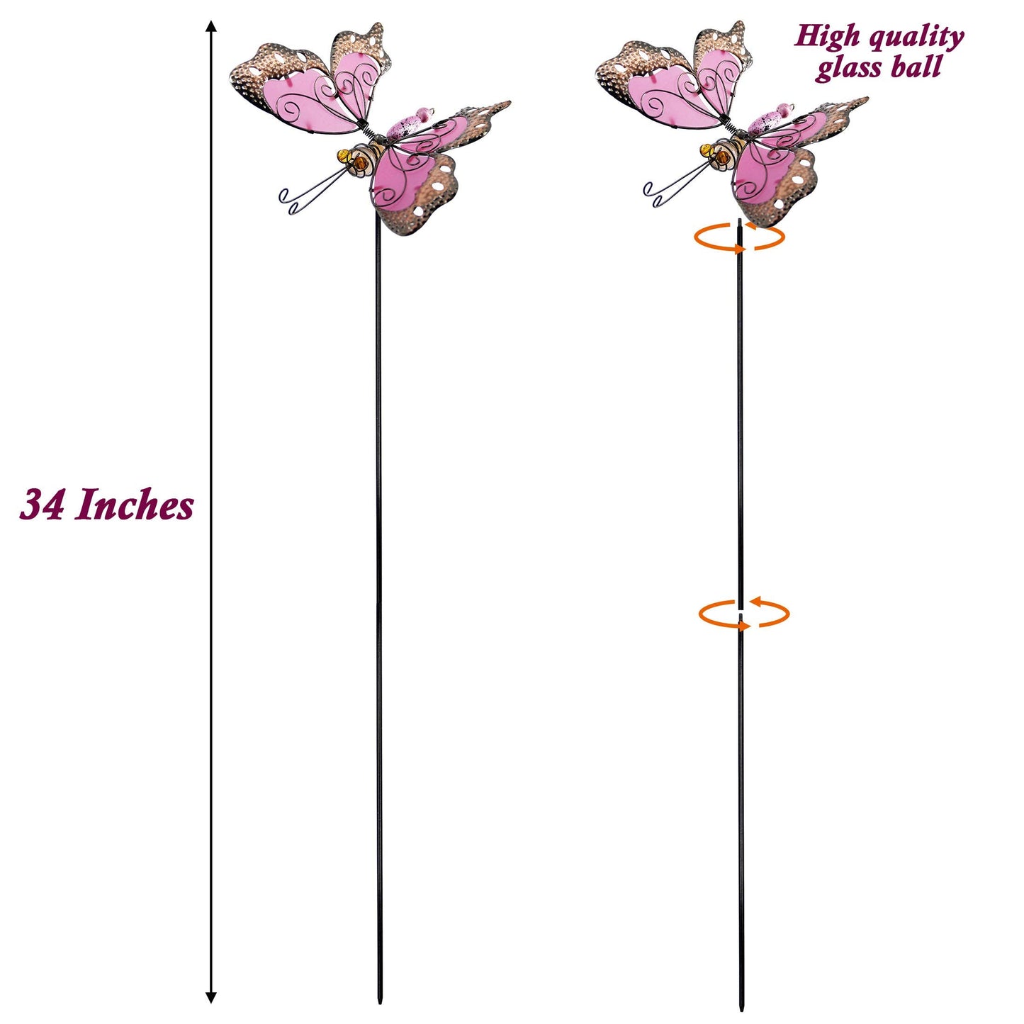 Juegoal 34 Inch Butterfly Garden Stakes Decor, Dragonfly Hummingbird Stakes, Glow in Dark Metal Yard Art for Mom, Mothers Day Ideal Gifts, Indoor Outdoor Lawn Pathway Patio Ornaments, Set of 3