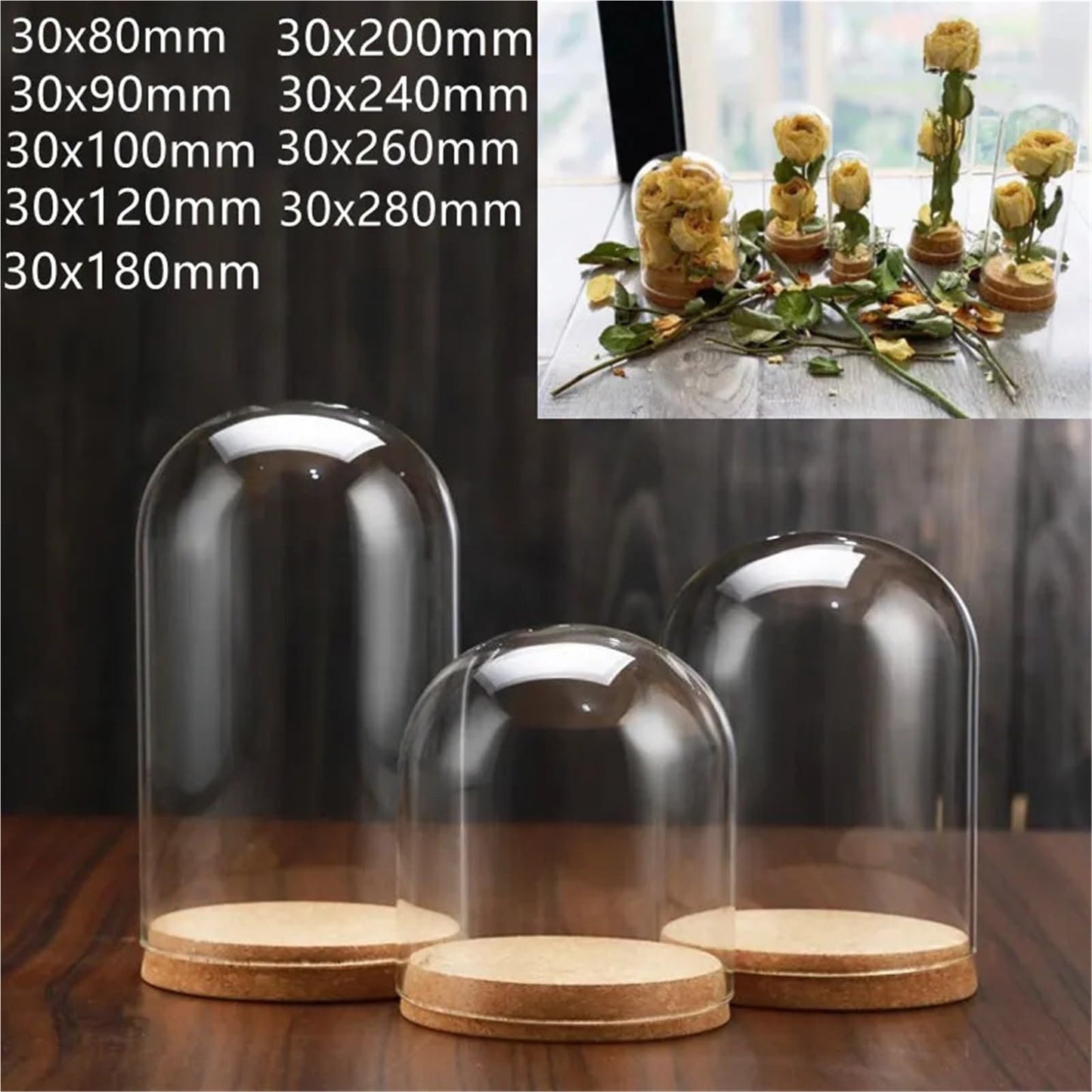 10X Da30mm Glass Bottle Terrarium Jar Cork Base Dome Dust Cover DIY Specimen Succulent Plant Micro Landscape Flower Vase Display(30x70cm)