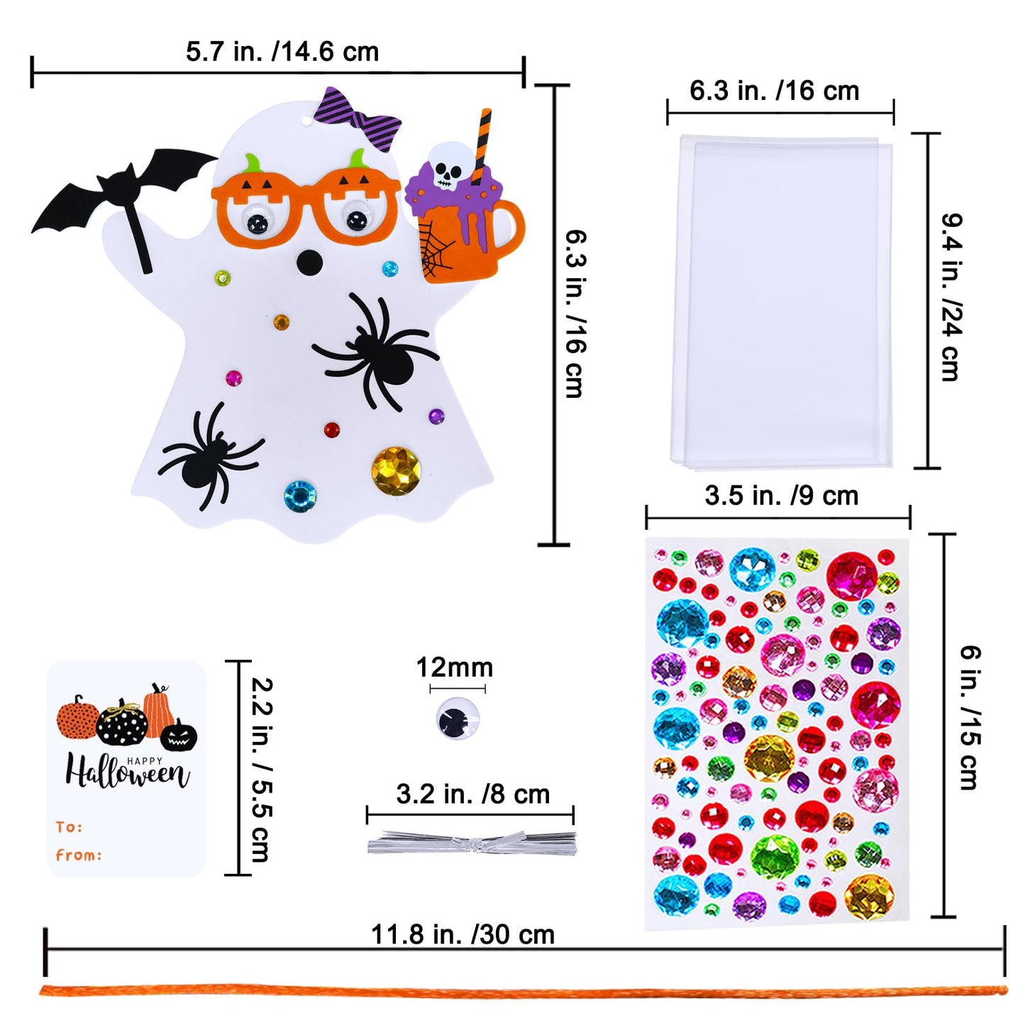 Winlyn 24 Set Fall Crafts DIY Halloween Ghost Tree Ornaments Decorations Kit with Foam Ghost Stickers for Kids Party Favors & Classroom Art Activities