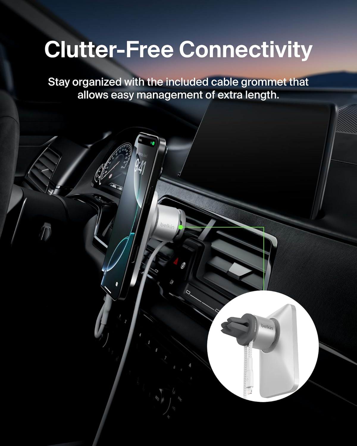Belkin MagSafe Vent Mount Pro - MagSafe Phone Mount for Car, Magnetic Phone Holder Compatible with iPhone 17, 16, 15, Series, 14 Series, Pixel 10, and More - Gray
