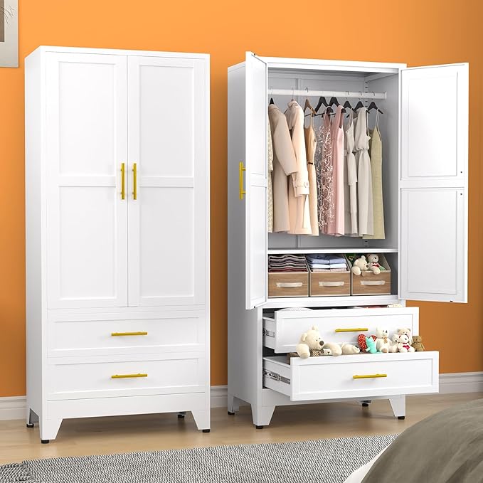 erosoei Metal Armoire Wardrobe Closet, 71 "Metal Clothing Storage Cabinet