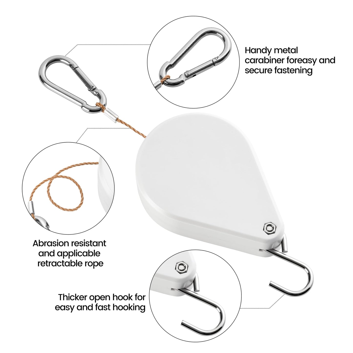 Kitwinney Retractable Plant Hanger - Upgrade Plant Pulleys for Hanging Plants, Easy to Raise and Lower, Suitable for Garden Flower Pots, Hanging Planter, Bird Feeder（White, 2 PCS）