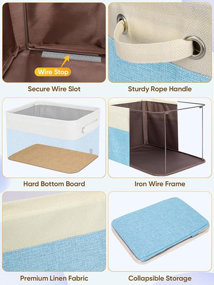 BALEINE 2 Pack Fabric Closet Storage Bins for Shelves, Linen Closet Organizers and Storage, Decorative Baskets for Organizing, Shelf, Clothes, Home, Office (Skyblue, 15''x11''x9.5'')