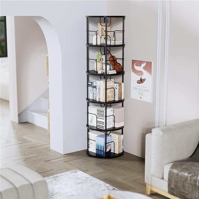 ALLSTAND 5 Tier Rotating Bookshelf, 360 ° Display Stackable Spinning Bookshelf