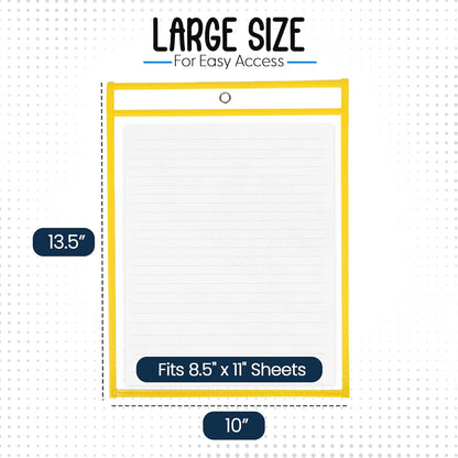 Essex Wares - 5 Pack, Yellow, Job Ticket Holders, 10" Wide x 13.5" Tall - Clear Plastic Shop Ticket Holders - Easy to Use, Reusable & Easy Erase Plastic Invoice Holders, Water-Resistant & Durable