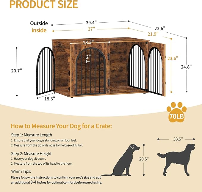 Hzuaneri 39.4" Wooden Dog Crate Furniture, Indoor Dog Kennel Dogs Cage