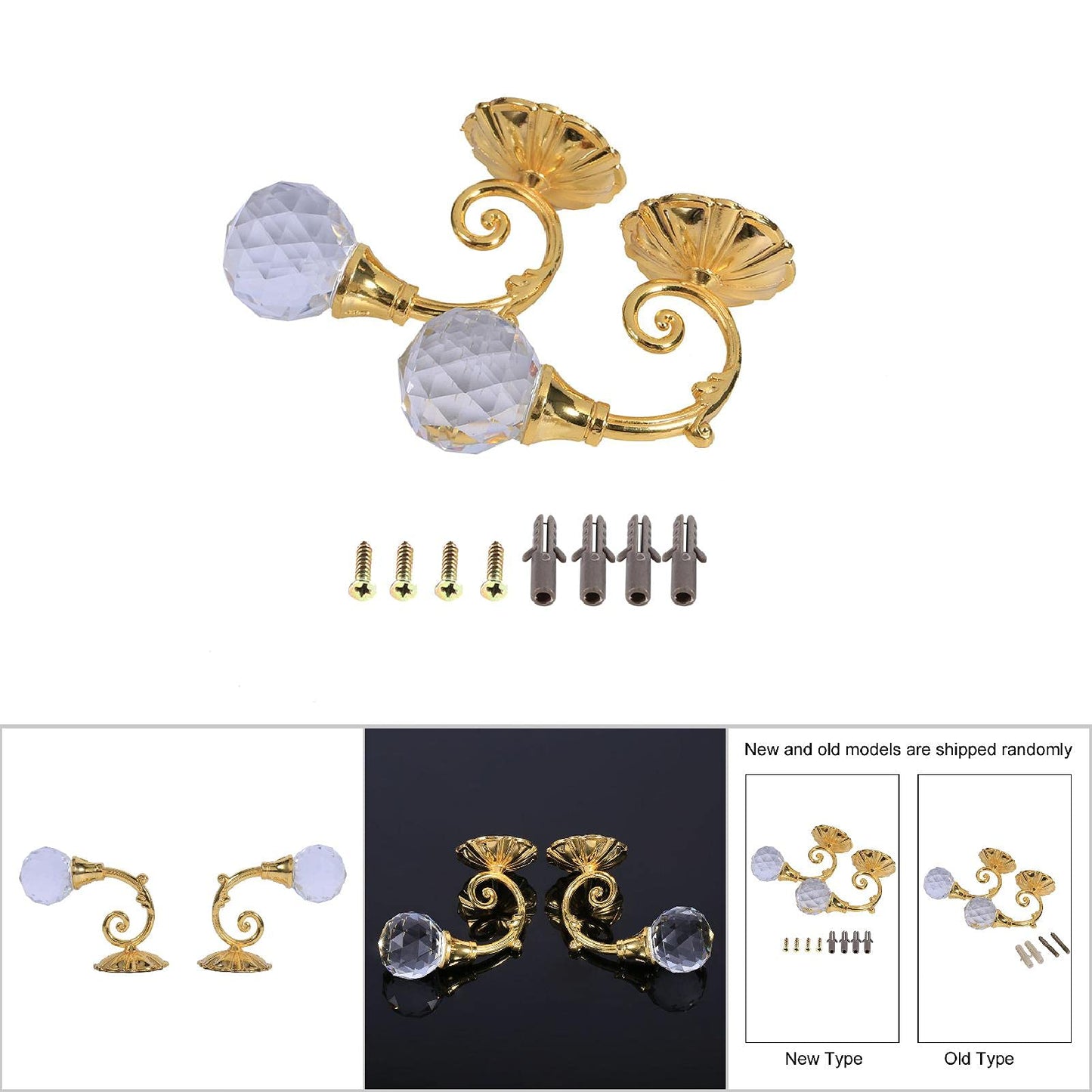 Marhynchus Crystal Hanger, 2X Heavy Metal Curtain Tiebacks with Gold Finish, Decorative Wall Mounted Window Treatment Holdbacks, 1.57x2.44 inches, 0.167 kg